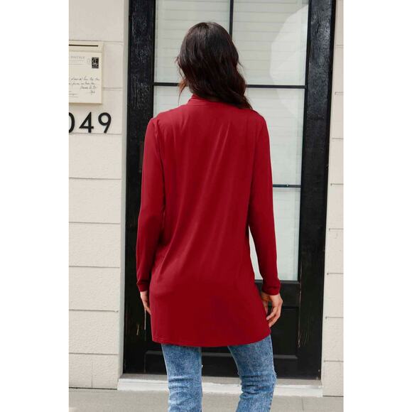 BASIC BAE Deep Red Open Front Long Sleeve Cardigan Pockets NEW Plus Size 2X 3X - Picture 4 of 5